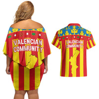 Valencian Community Flag Couples Matching Off Shoulder Short Dress and Hawaiian Shirt Autonomous Community of Spain - Wonder Print Shop