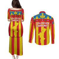 Valencian Community Flag Couples Matching Puletasi and Long Sleeve Button Shirt Autonomous Community of Spain - Wonder Print Shop