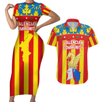 Valencian Community Flag Couples Matching Short Sleeve Bodycon Dress and Hawaiian Shirt Autonomous Community of Spain - Wonder Print Shop