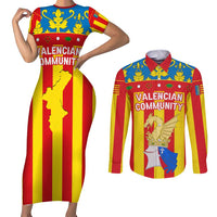 Valencian Community Flag Couples Matching Short Sleeve Bodycon Dress and Long Sleeve Button Shirt Autonomous Community of Spain - Wonder Print Shop