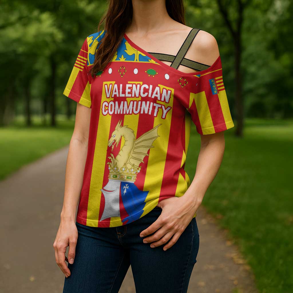Valencian Community Flag Cross Shoulder Shirt Autonomous Community of Spain - Wonder Print Shop