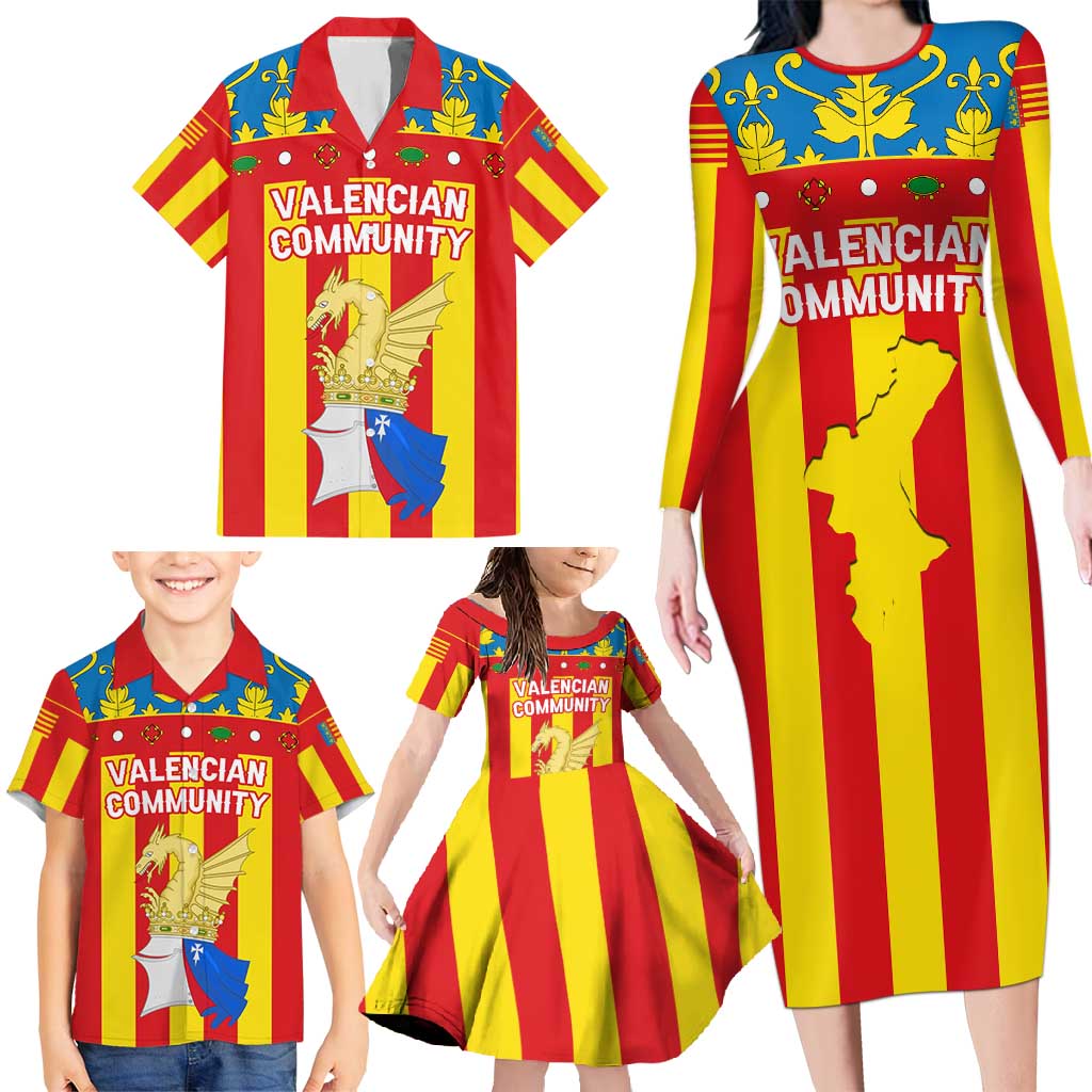 Valencian Community Flag Family Matching Long Sleeve Bodycon Dress and Hawaiian Shirt Autonomous Community of Spain - Wonder Print Shop