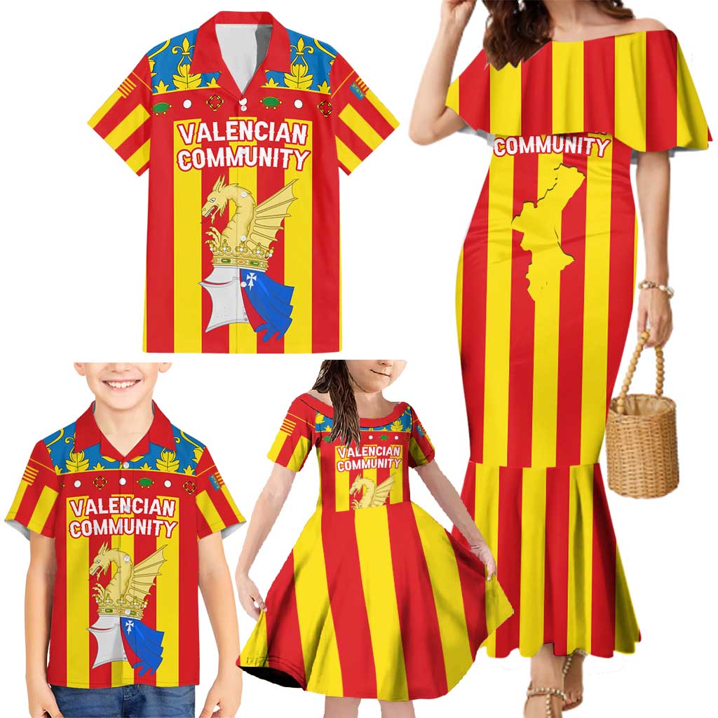 Valencian Community Flag Family Matching Mermaid Dress and Hawaiian Shirt Autonomous Community of Spain - Wonder Print Shop