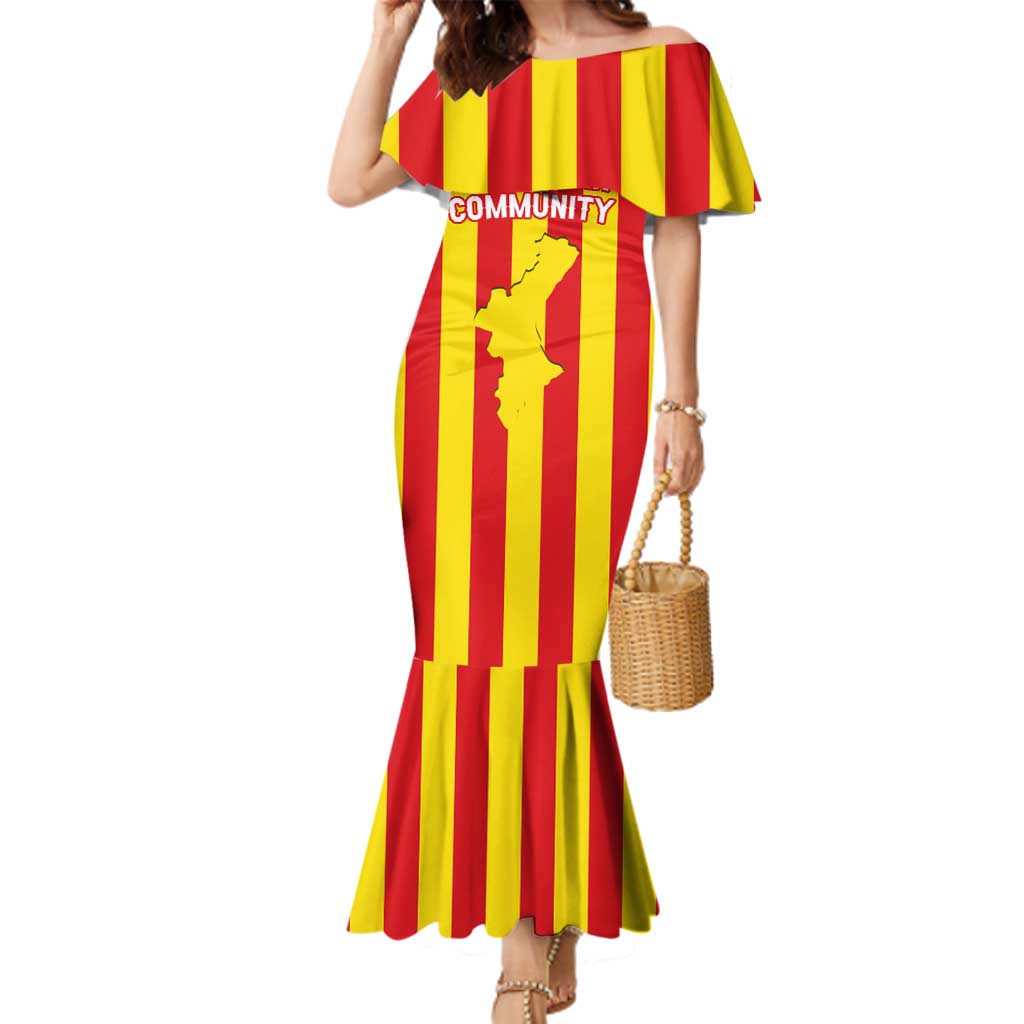Valencian Community Flag Family Matching Mermaid Dress and Hawaiian Shirt Autonomous Community of Spain - Wonder Print Shop