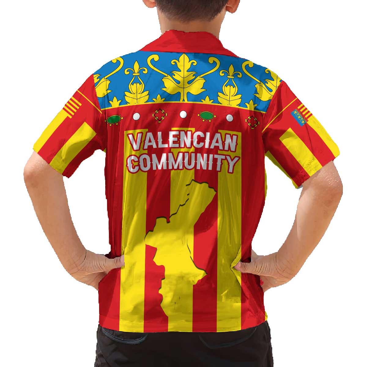 Valencian Community Flag Family Matching Off The Shoulder Long Sleeve Dress and Hawaiian Shirt Autonomous Community of Spain - Wonder Print Shop