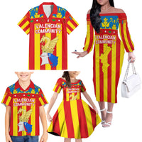 Valencian Community Flag Family Matching Off The Shoulder Long Sleeve Dress and Hawaiian Shirt Autonomous Community of Spain - Wonder Print Shop