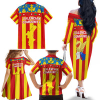 Valencian Community Flag Family Matching Off The Shoulder Long Sleeve Dress and Hawaiian Shirt Autonomous Community of Spain - Wonder Print Shop