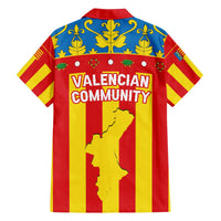 Valencian Community Flag Family Matching Off The Shoulder Long Sleeve Dress and Hawaiian Shirt Autonomous Community of Spain - Wonder Print Shop