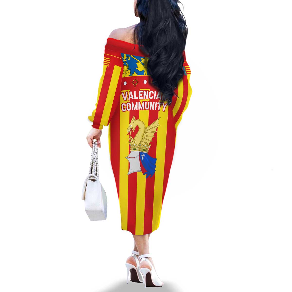 Valencian Community Flag Family Matching Off The Shoulder Long Sleeve Dress and Hawaiian Shirt Autonomous Community of Spain - Wonder Print Shop