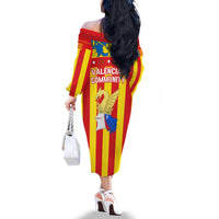 Valencian Community Flag Family Matching Off The Shoulder Long Sleeve Dress and Hawaiian Shirt Autonomous Community of Spain - Wonder Print Shop