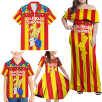Valencian Community Flag Family Matching Off Shoulder Maxi Dress and Hawaiian Shirt Autonomous Community of Spain - Wonder Print Shop