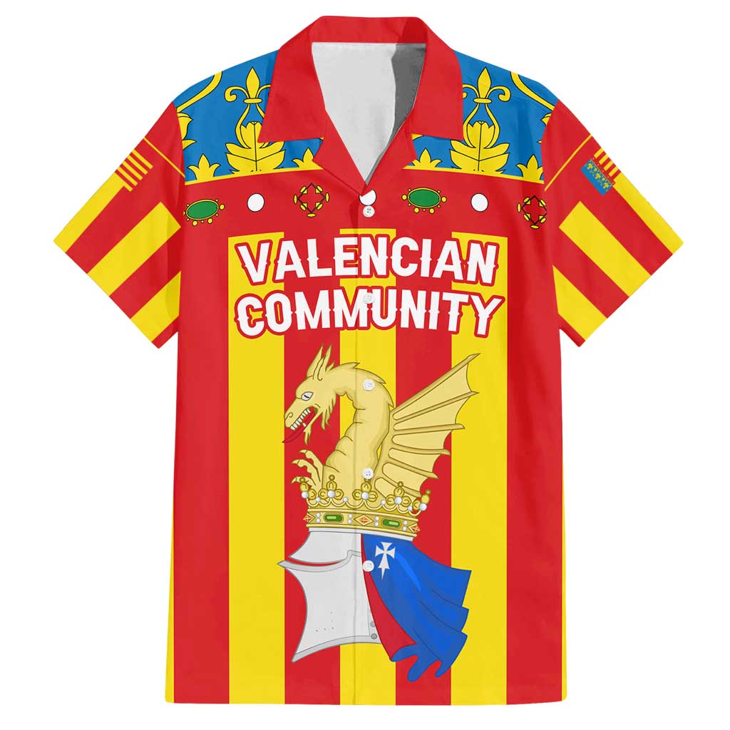 Valencian Community Flag Family Matching Off Shoulder Maxi Dress and Hawaiian Shirt Autonomous Community of Spain - Wonder Print Shop