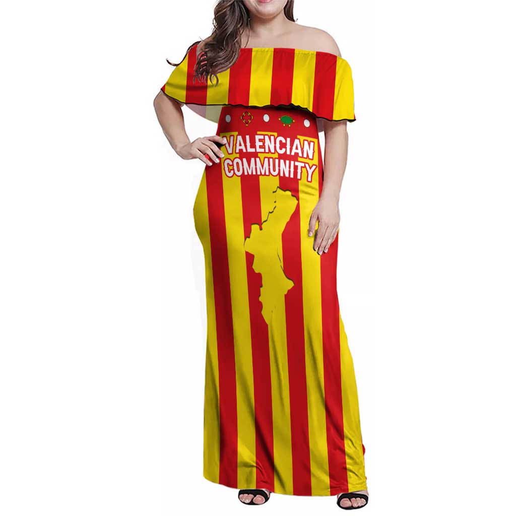 Valencian Community Flag Family Matching Off Shoulder Maxi Dress and Hawaiian Shirt Autonomous Community of Spain - Wonder Print Shop