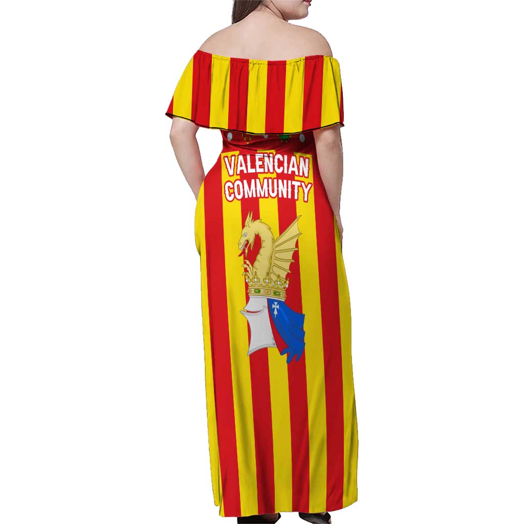 Valencian Community Flag Family Matching Off Shoulder Maxi Dress and Hawaiian Shirt Autonomous Community of Spain - Wonder Print Shop