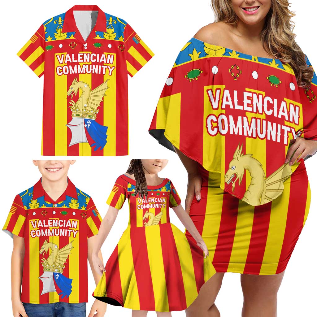Valencian Community Flag Family Matching Off Shoulder Short Dress and Hawaiian Shirt Autonomous Community of Spain - Wonder Print Shop