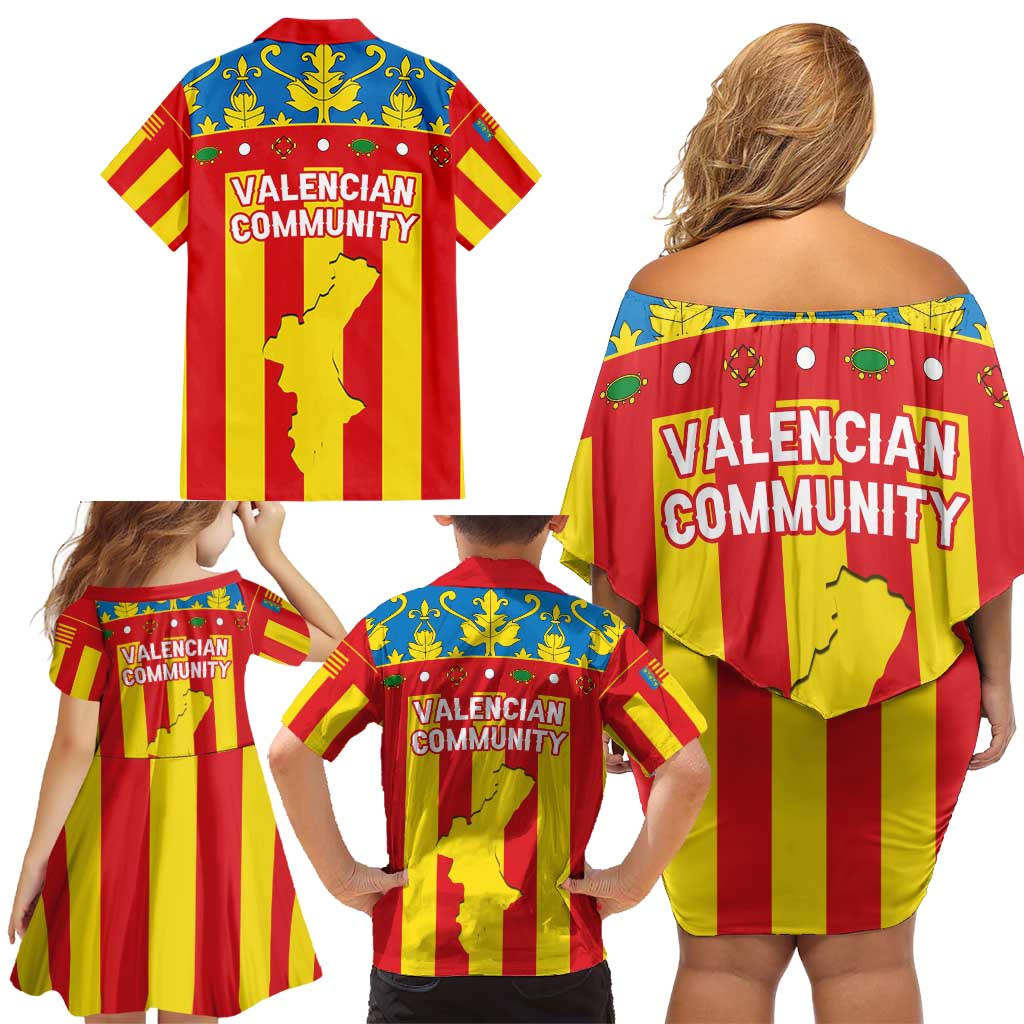 Valencian Community Flag Family Matching Off Shoulder Short Dress and Hawaiian Shirt Autonomous Community of Spain - Wonder Print Shop