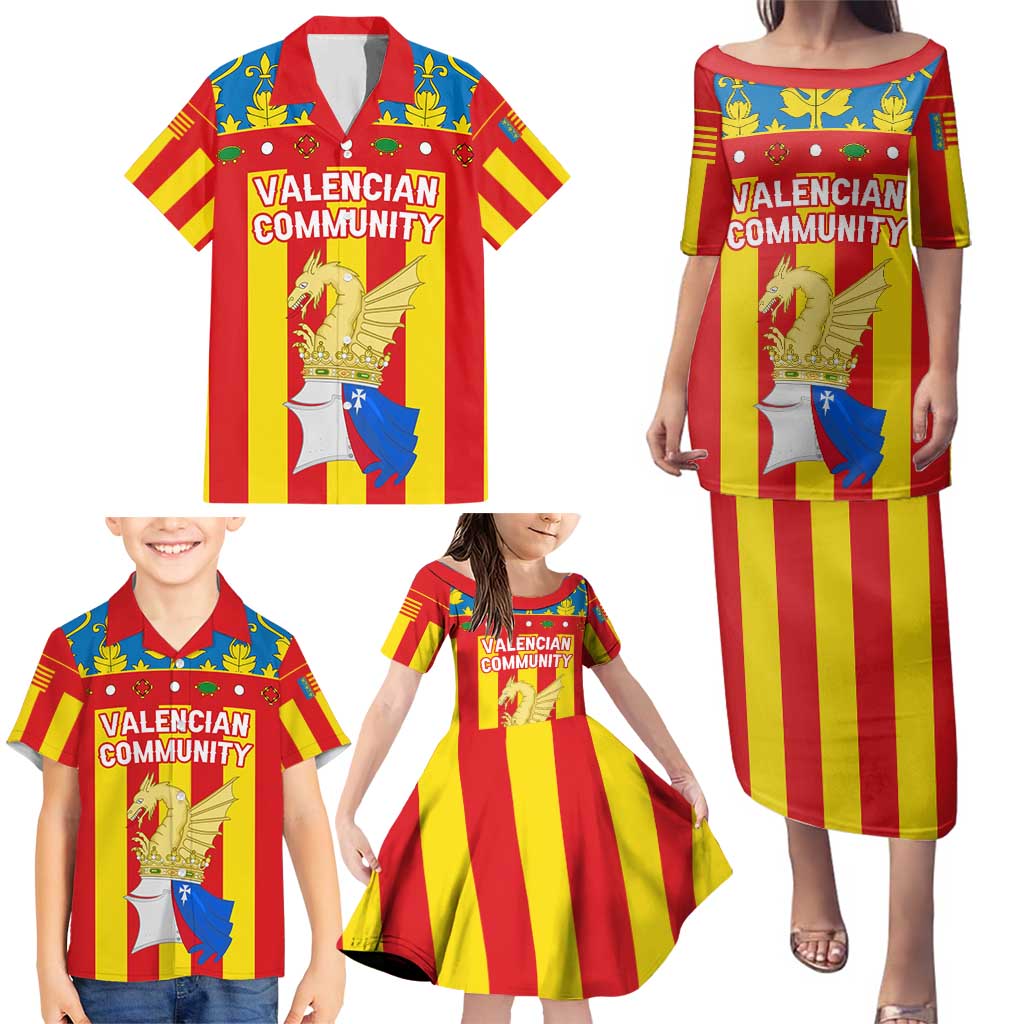Valencian Community Flag Family Matching Puletasi and Hawaiian Shirt Autonomous Community of Spain - Wonder Print Shop