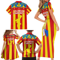Valencian Community Flag Family Matching Short Sleeve Bodycon Dress and Hawaiian Shirt Autonomous Community of Spain - Wonder Print Shop