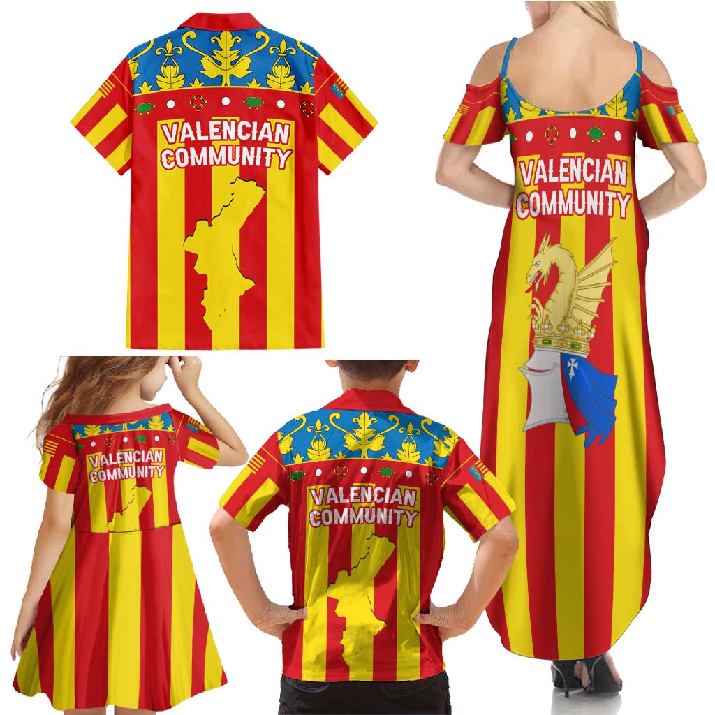 Valencian Community Flag Family Matching Summer Maxi Dress and Hawaiian Shirt Autonomous Community of Spain - Wonder Print Shop