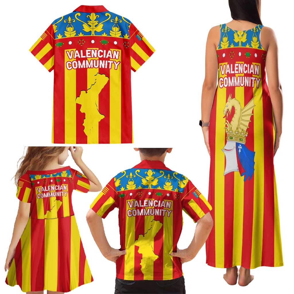 Valencian Community Flag Family Matching Tank Maxi Dress and Hawaiian Shirt Autonomous Community of Spain - Wonder Print Shop