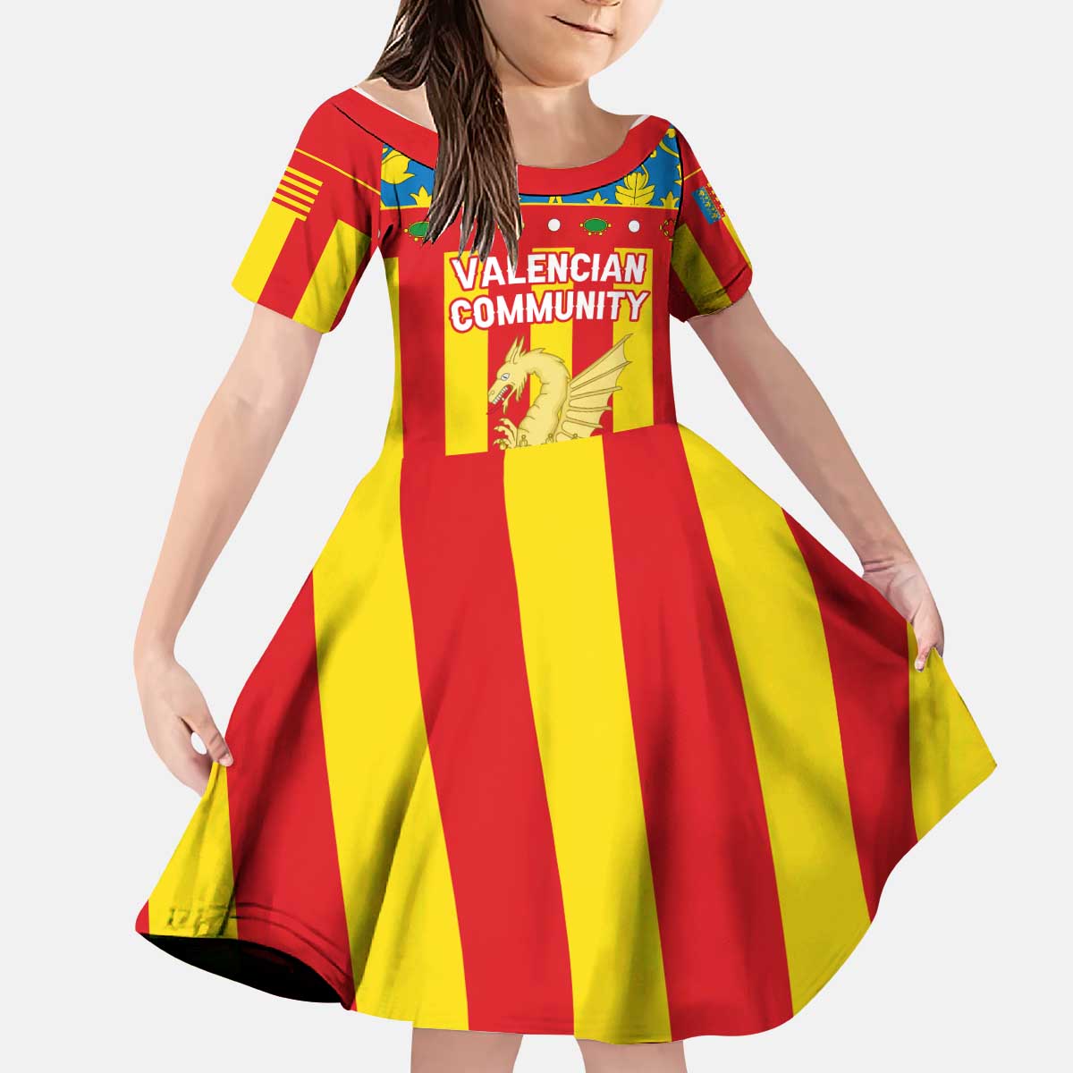 Valencian Community Flag Kid Short Sleeve Dress Autonomous Community of Spain - Wonder Print Shop