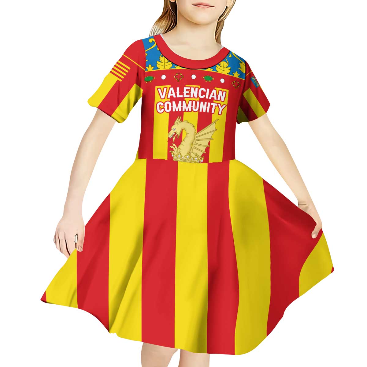 Valencian Community Flag Kid Short Sleeve Dress Autonomous Community of Spain - Wonder Print Shop