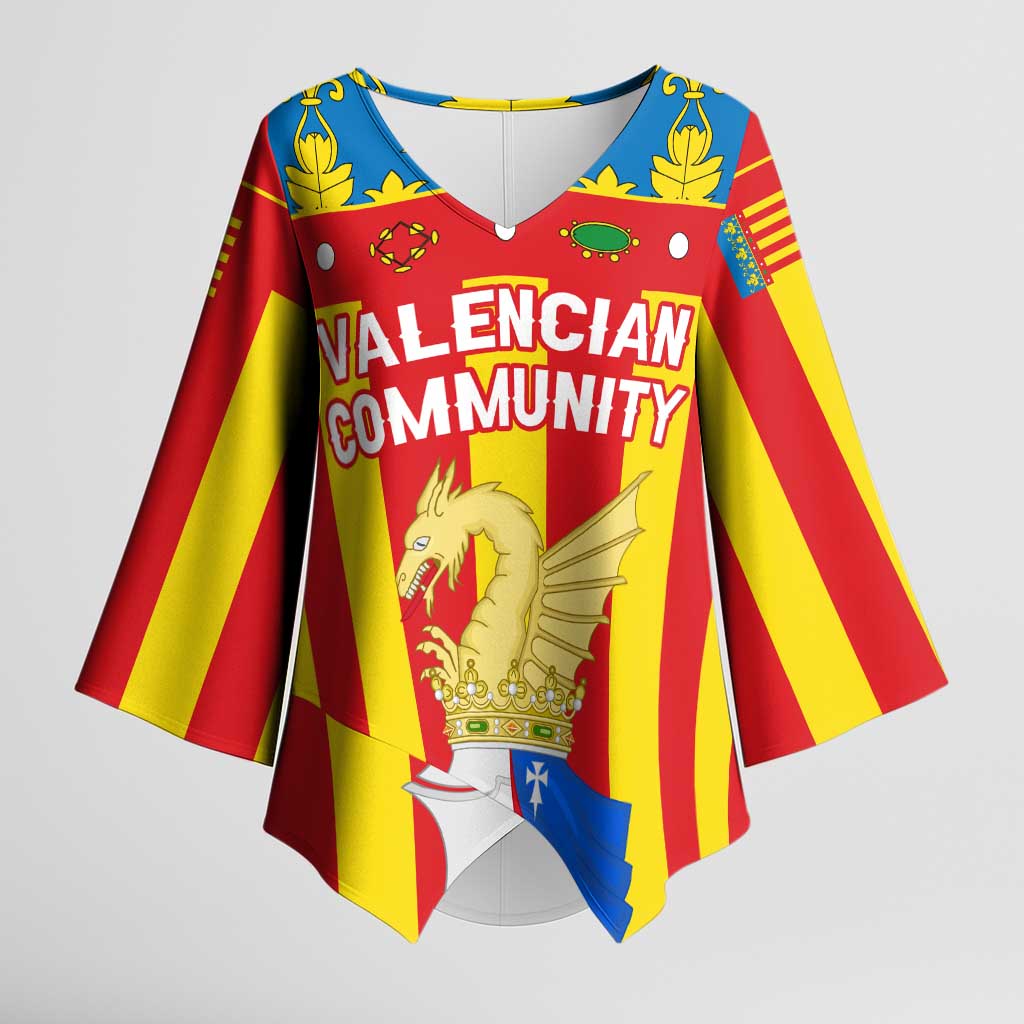 Valencian Community Flag Kimono Sleeve Blouse Autonomous Community of Spain - Wonder Print Shop