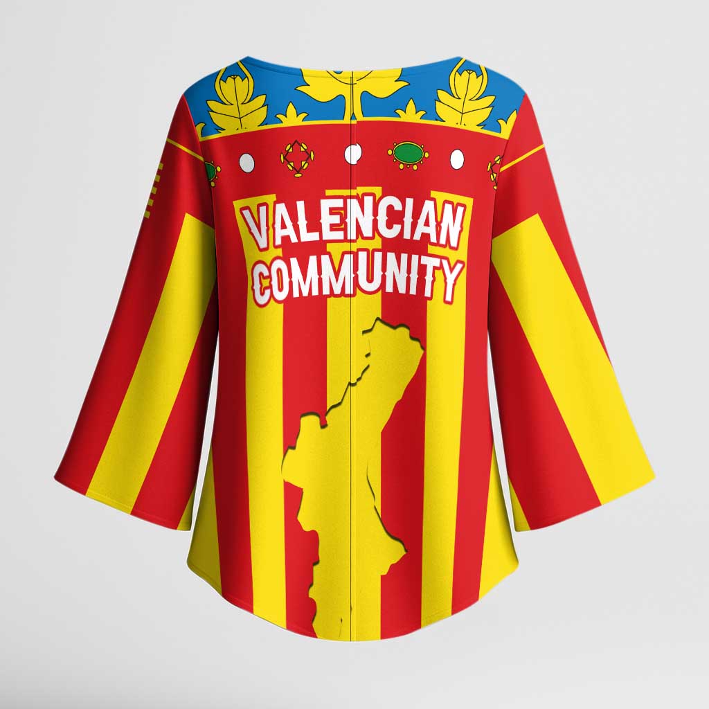 Valencian Community Flag Kimono Sleeve Blouse Autonomous Community of Spain - Wonder Print Shop