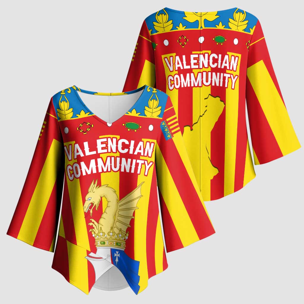 Valencian Community Flag Kimono Sleeve Blouse Autonomous Community of Spain - Wonder Print Shop