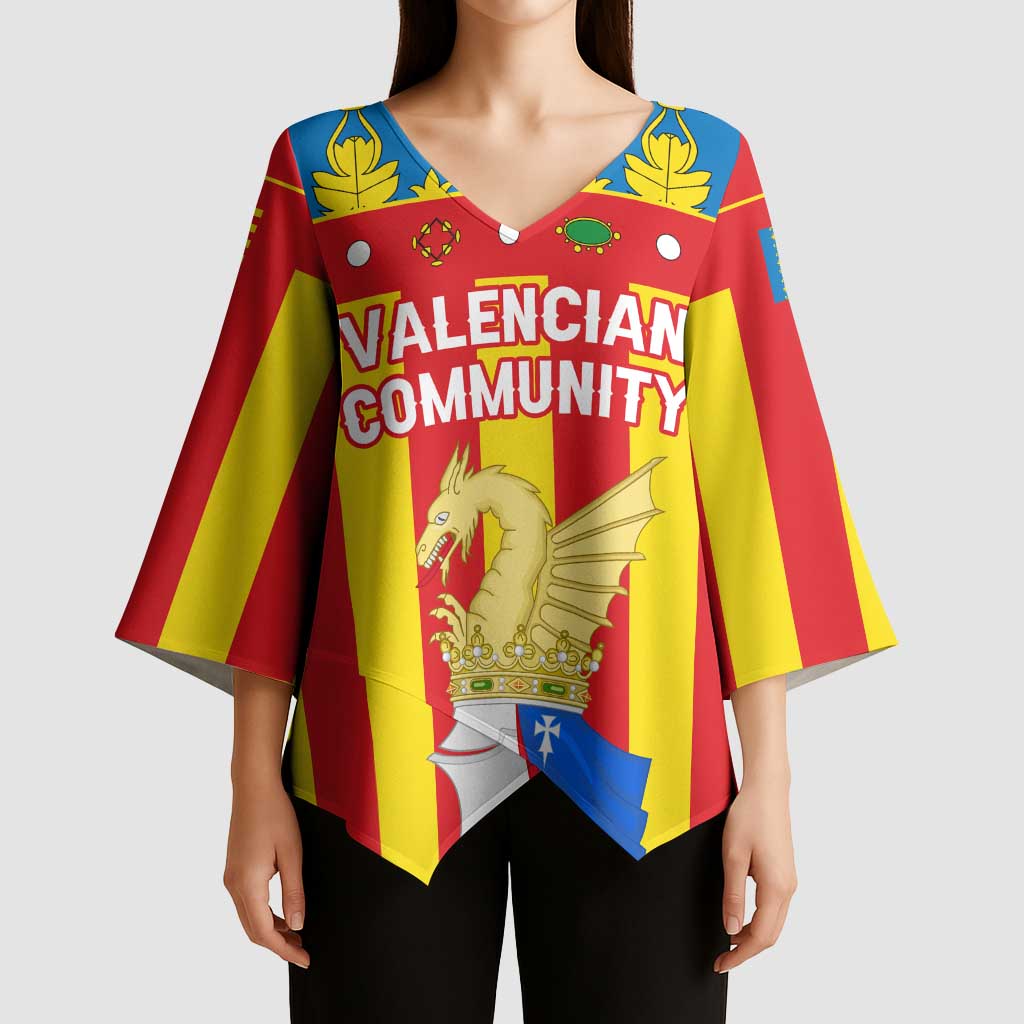 Valencian Community Flag Kimono Sleeve Blouse Autonomous Community of Spain - Wonder Print Shop
