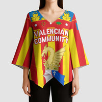 Valencian Community Flag Kimono Sleeve Blouse Autonomous Community of Spain - Wonder Print Shop