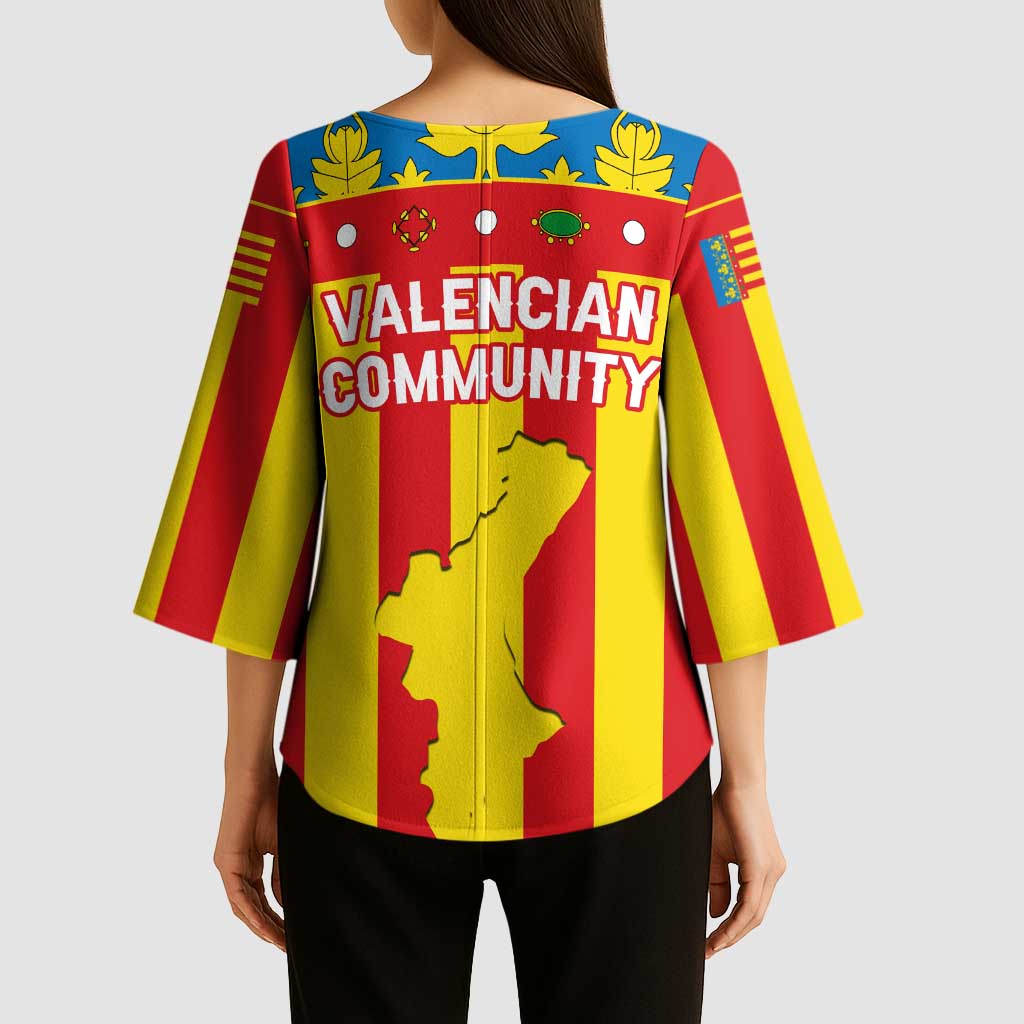 Valencian Community Flag Kimono Sleeve Blouse Autonomous Community of Spain - Wonder Print Shop