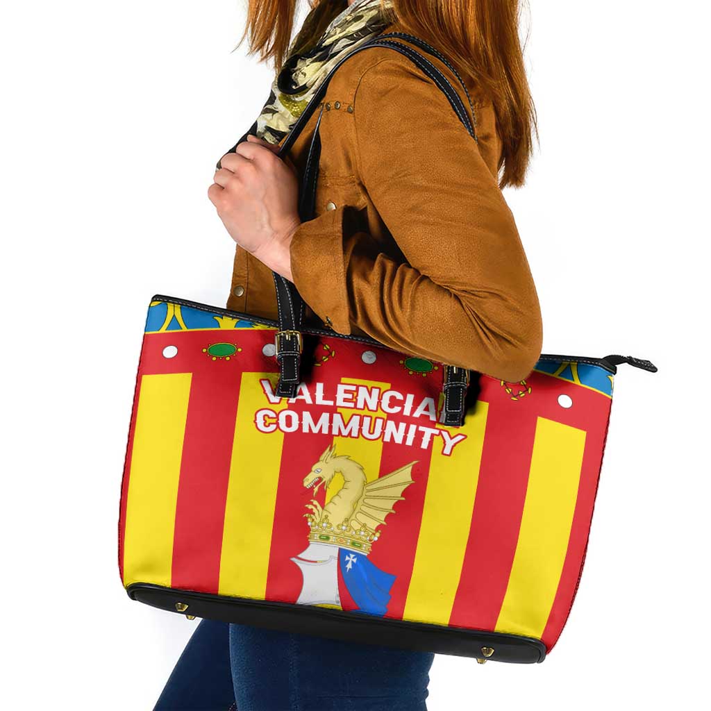 Valencian Community Flag Leather Tote Bag Autonomous Community of Spain - Wonder Print Shop