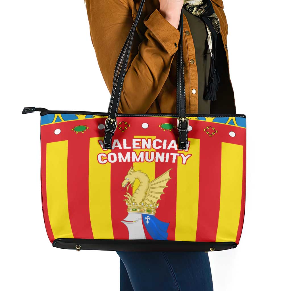 Valencian Community Flag Leather Tote Bag Autonomous Community of Spain - Wonder Print Shop
