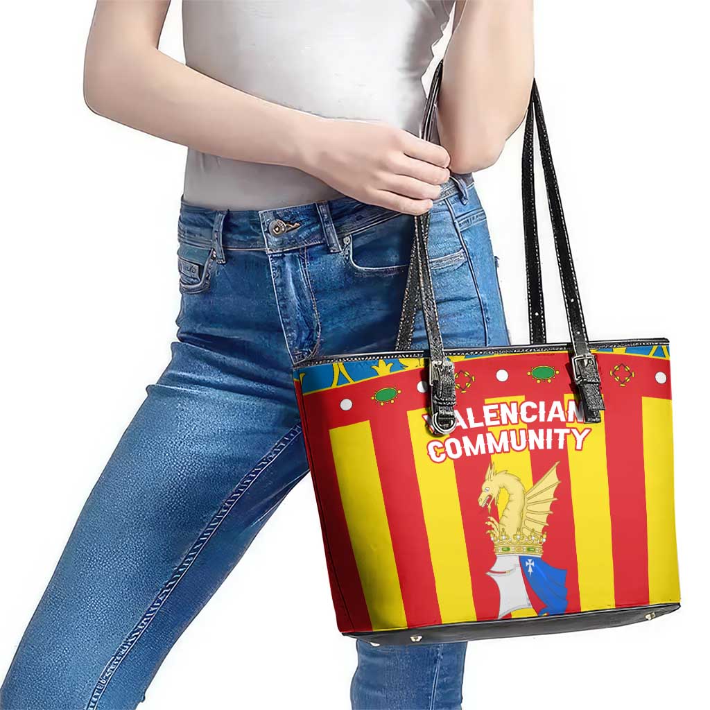 Valencian Community Flag Leather Tote Bag Autonomous Community of Spain - Wonder Print Shop