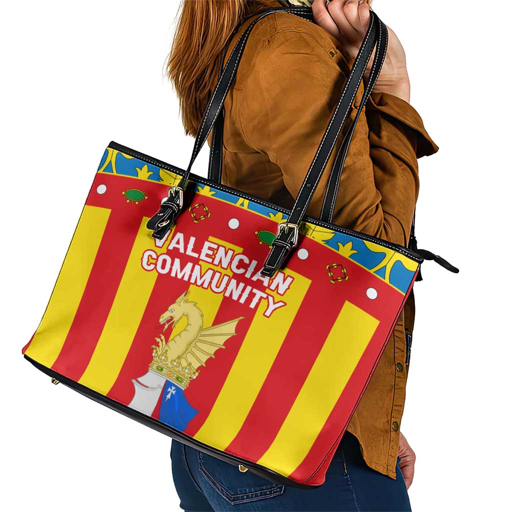 Valencian Community Flag Leather Tote Bag Autonomous Community of Spain - Wonder Print Shop