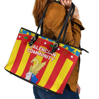 Valencian Community Flag Leather Tote Bag Autonomous Community of Spain - Wonder Print Shop