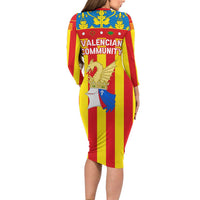 Valencian Community Flag Long Sleeve Bodycon Dress Autonomous Community of Spain - Wonder Print Shop