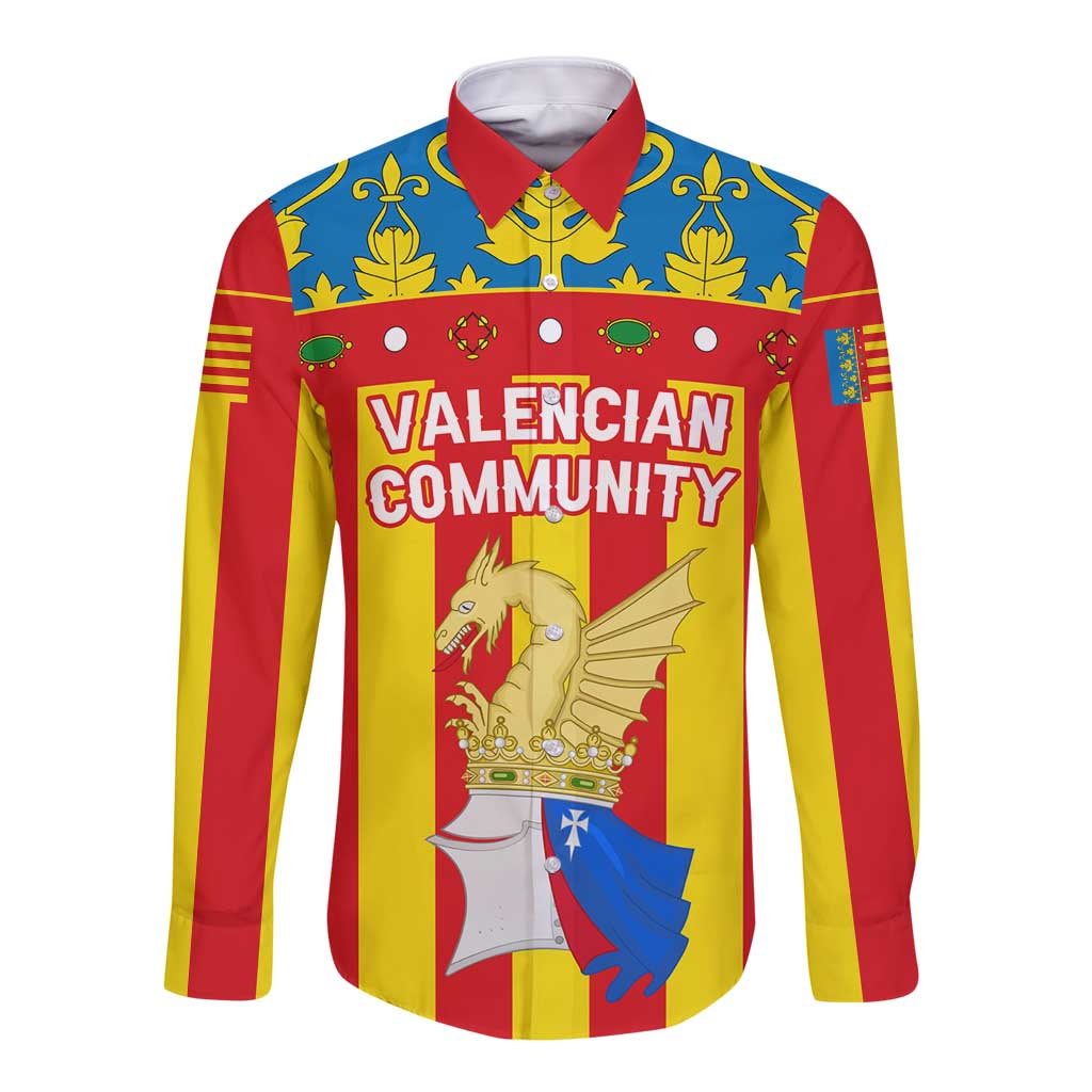 Valencian Community Flag Long Sleeve Button Shirt Autonomous Community of Spain - Wonder Print Shop
