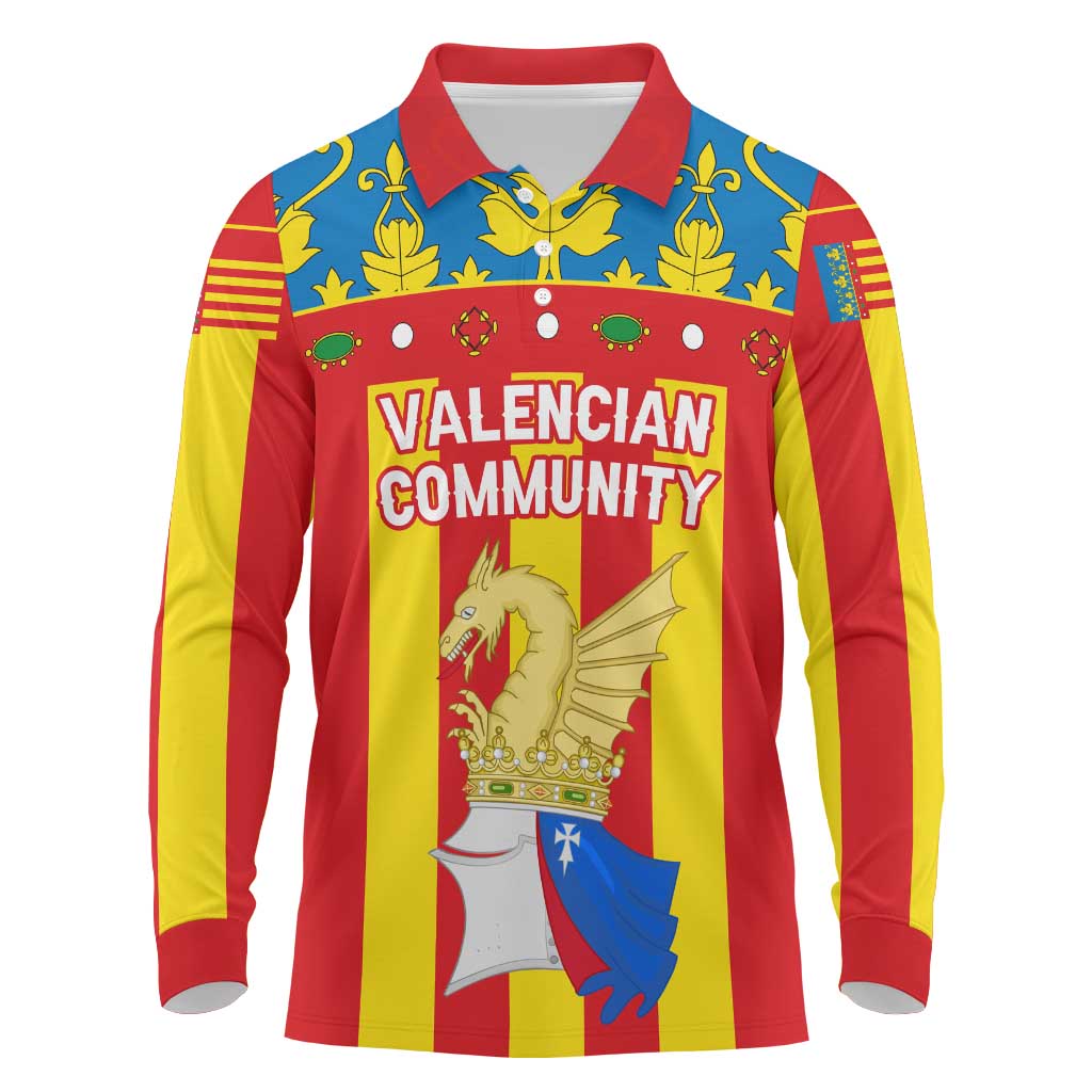 Valencian Community Flag Long Sleeve Polo Shirt Autonomous Community of Spain - Wonder Print Shop