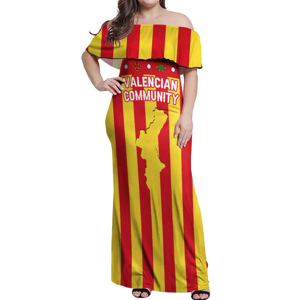 Valencian Community Flag Off Shoulder Maxi Dress Autonomous Community of Spain - Wonder Print Shop