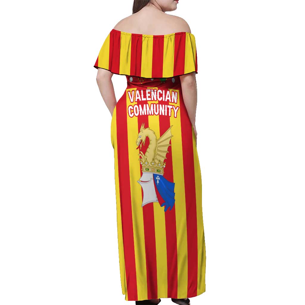 Valencian Community Flag Off Shoulder Maxi Dress Autonomous Community of Spain - Wonder Print Shop