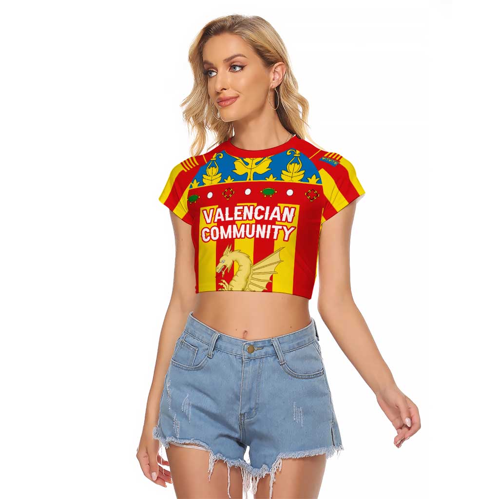 Valencian Community Flag Raglan Cropped T Shirt Autonomous Community of Spain - Wonder Print Shop