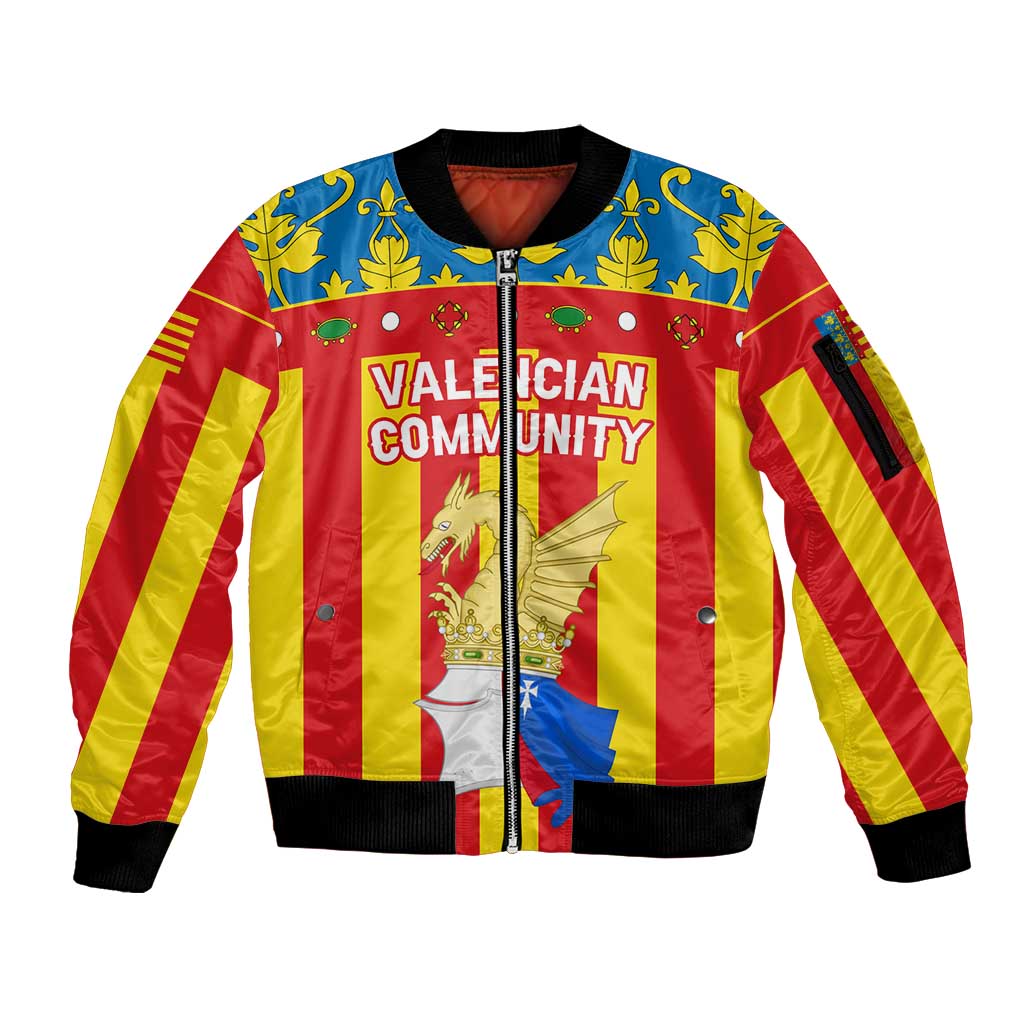 Valencian Community Flag Sleeve Zip Bomber Jacket Autonomous Community of Spain - Wonder Print Shop