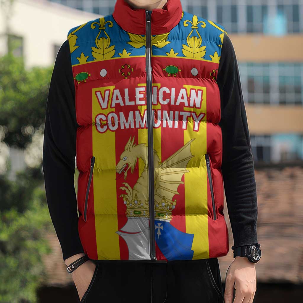 Valencian Community Flag Sleeveless Puffer Jacket Autonomous Community of Spain - Wonder Print Shop