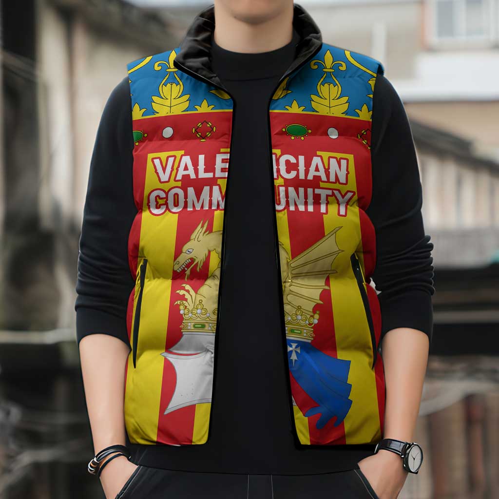 Valencian Community Flag Sleeveless Puffer Jacket Autonomous Community of Spain - Wonder Print Shop