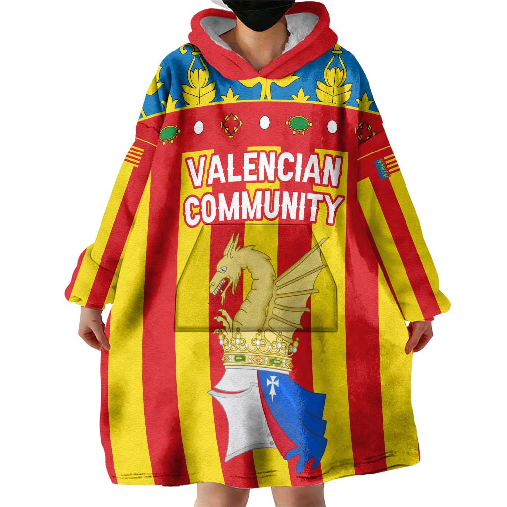 Valencian Community Flag Wearable Blanket Hoodie Autonomous Community of Spain - Wonder Print Shop