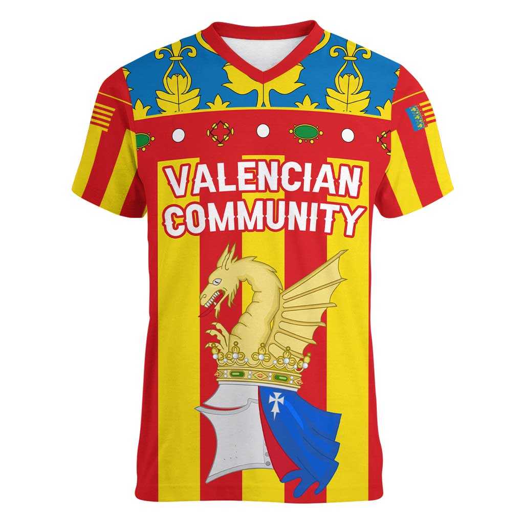 Valencian Community Flag Women V-Neck T-Shirt Autonomous Community of Spain - Wonder Print Shop
