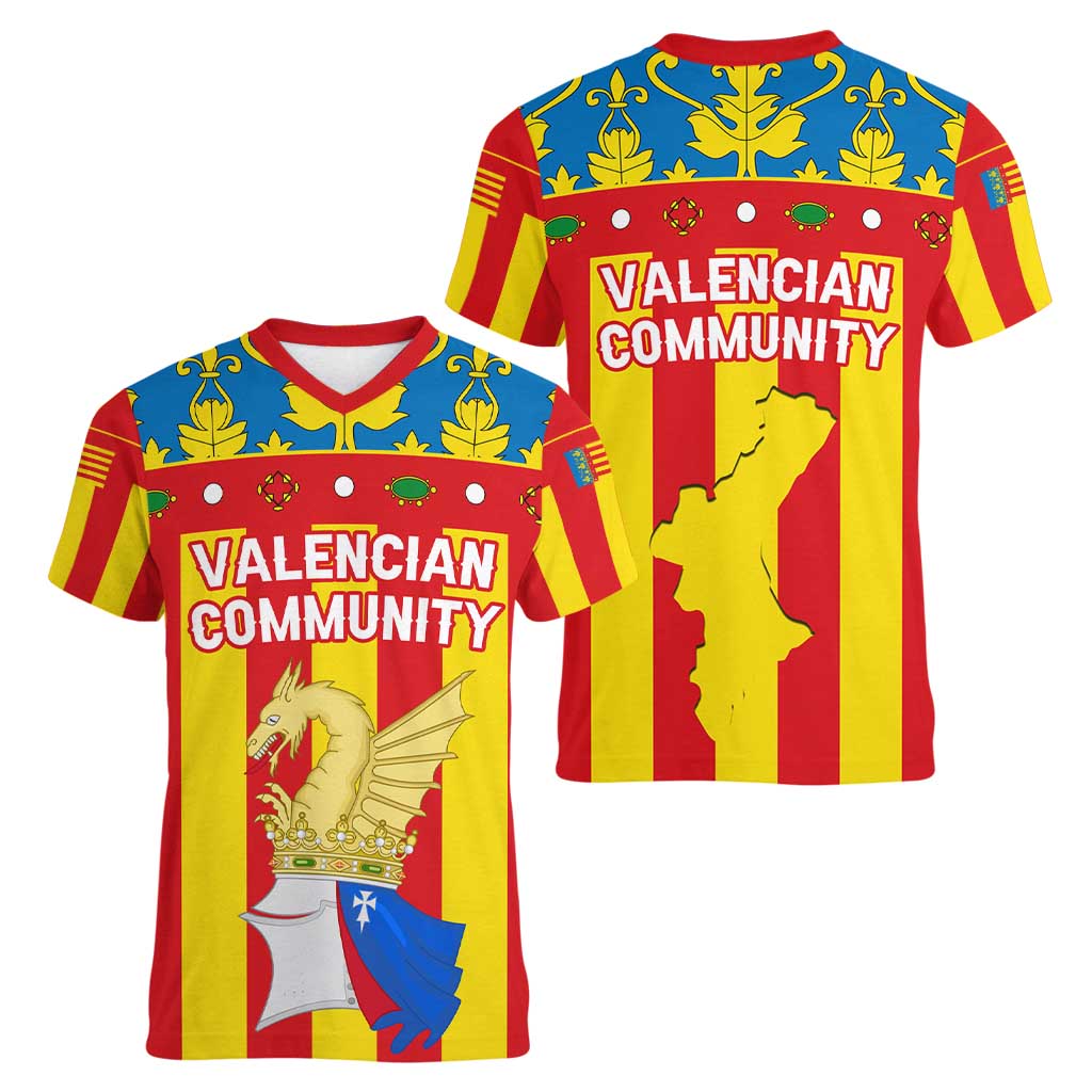 Valencian Community Flag Women V-Neck T-Shirt Autonomous Community of Spain - Wonder Print Shop