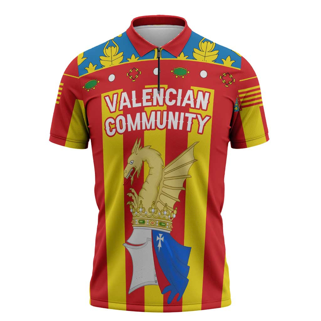 Valencian Community Flag Zipper Polo Shirt Autonomous Community of Spain - Wonder Print Shop